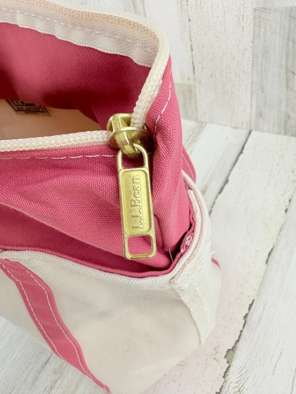 LL Bean Canvas Boat And Tote Bag Vintage Rose Pink Made in USA Zipper Closure - Picture 10 of 16